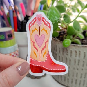 Cowgirl Stiefel Aufkleber | Rosa Cowgirl Stiefel Aufkleber, niedliche Cowboystiefel, niedlicher Western Aufkleber, niedlicher Rodeo Aufkleber, yeehaw,