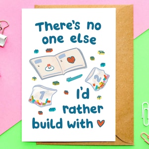 A6-kaart om samen te bouwen | valentijnskaart geeky, jubileumkaart, kaart leuk stel, liefdeskaart, leuke gamerkaart, gebouw, bouwset, stenen