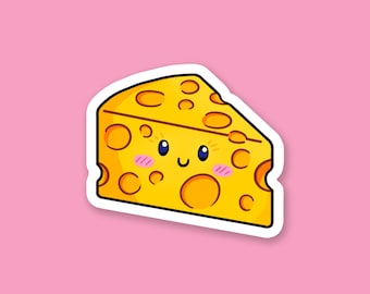 Small Cute Cheese Sticker, Kawaii cheese, cute cheese, cheese lover, food art, cheese illustration, journal sticker, water bottle sticker