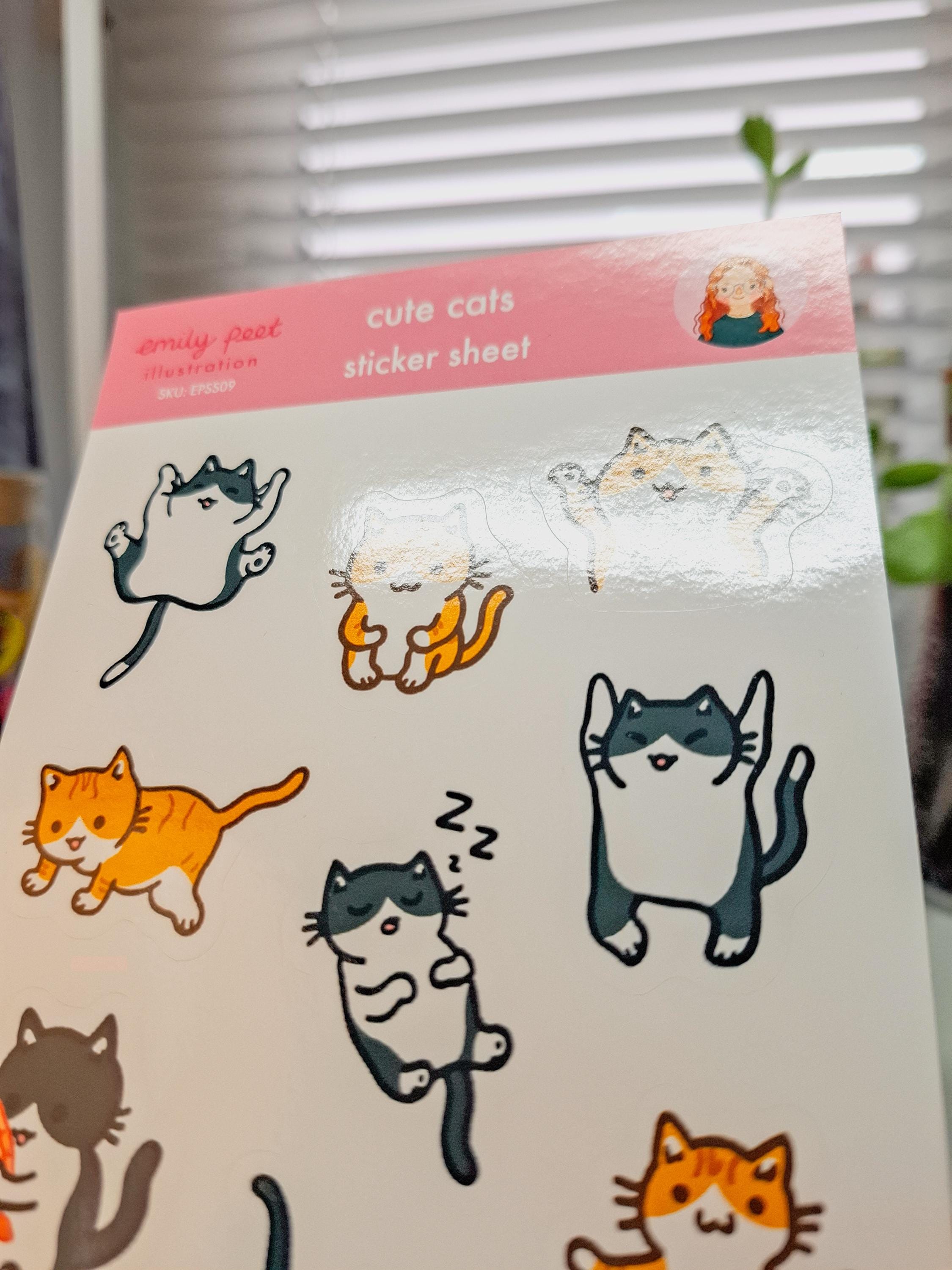 Cute Cats Sticker Sheet | Cat Art, Silly Cat Stickers, Tuxedo, Orange ...
