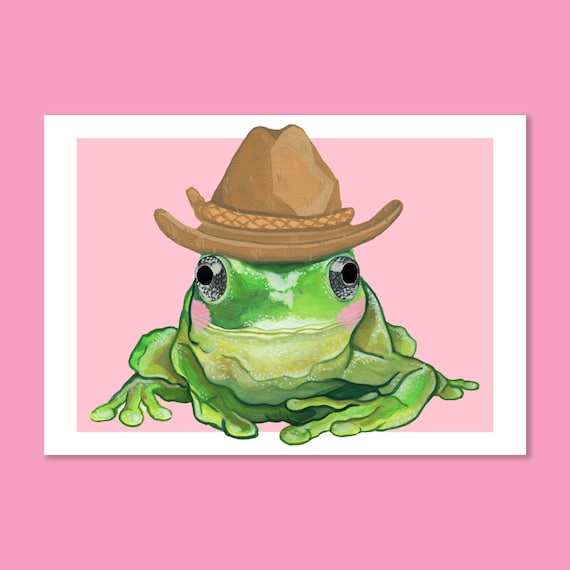 Cowboy Frog | Frog Painting, Frog in hat, cute frog, frog art, cowboy hat, frog art print, frog illustration, frog wall art, frog poster