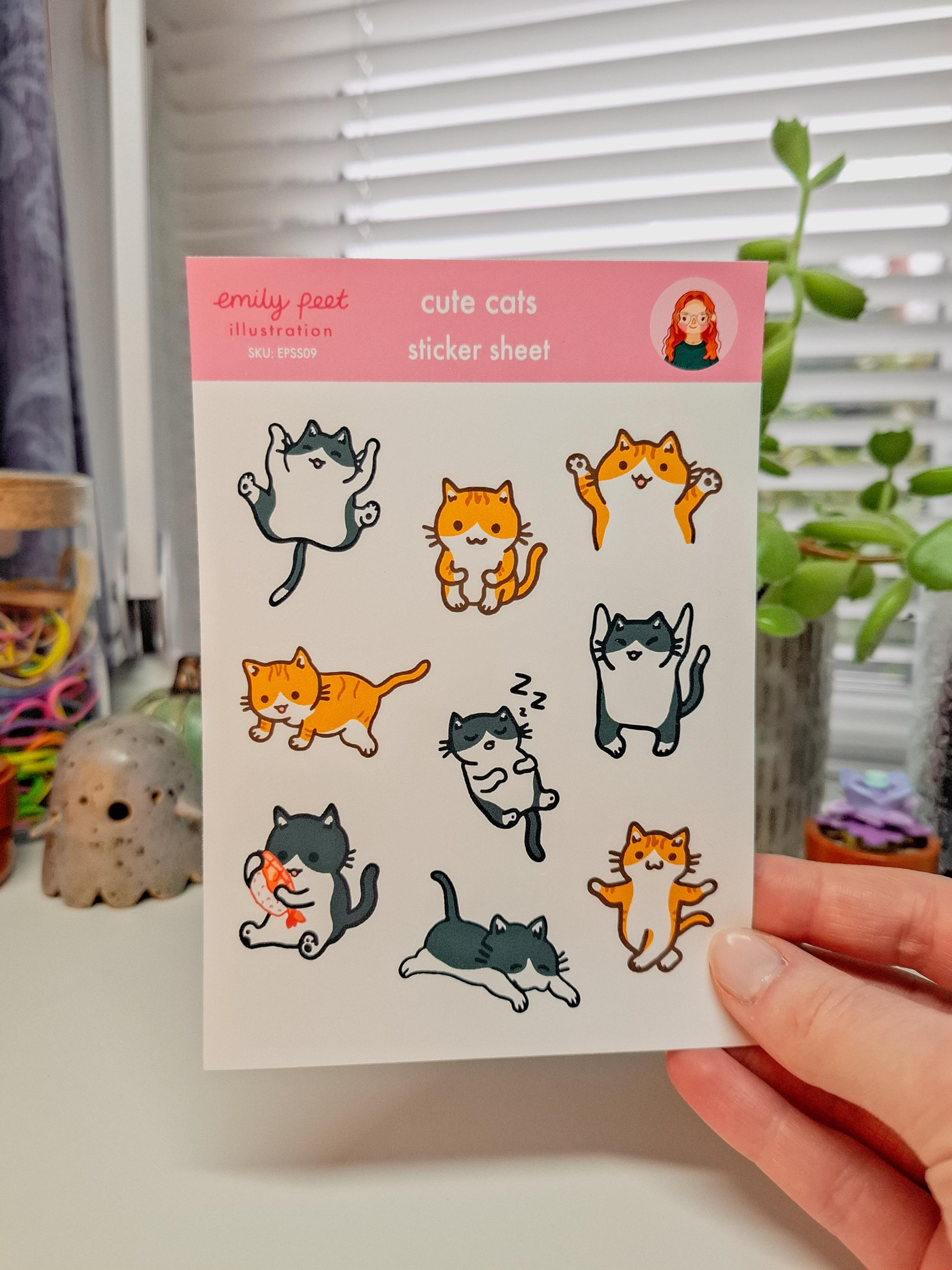 Cute Cats Sticker Sheet | Cat Art, Silly Cat Stickers, Tuxedo, Orange ...