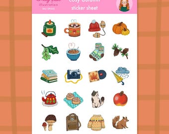 Cosy Autumn Sticker Sheet | planner stickers, journaling, hobonichi, fall, seasonal, October