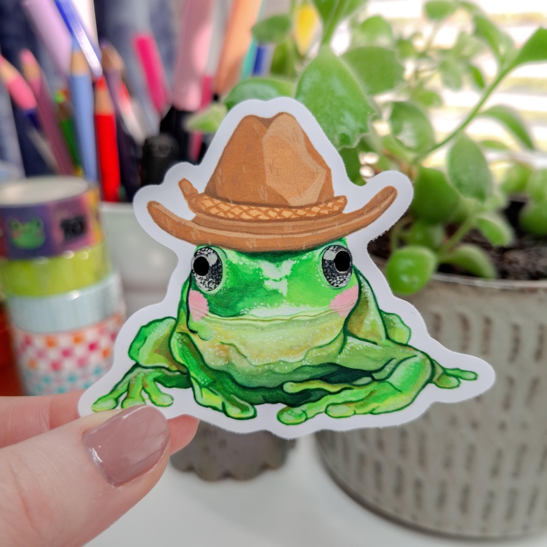 Cowboy Frog Frog Sticker, Frog in Hat, Cute Frog, Frog Art