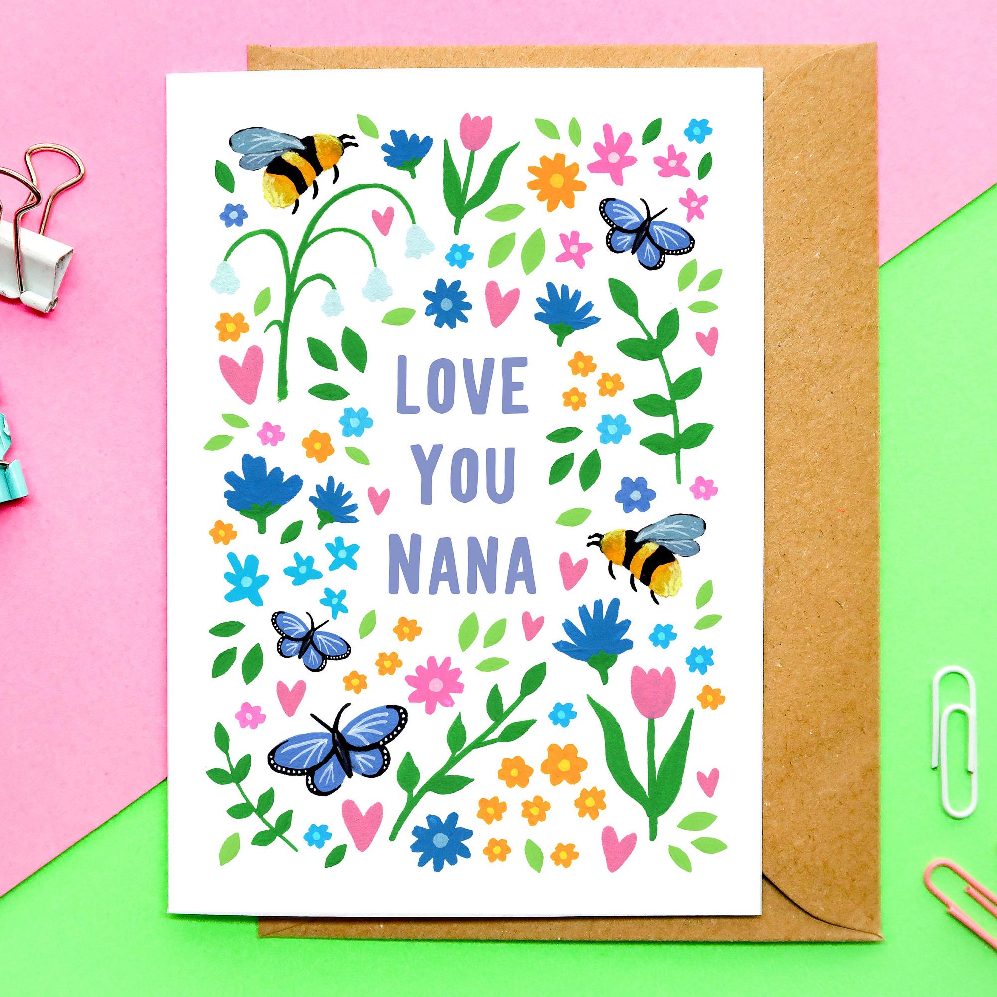 Geburtstagskarte Für Oma – „Nana, I Love You“ Mit Hai-Motiv, Blau/weiß, A6