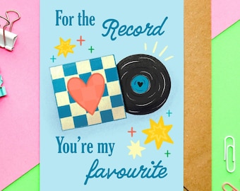 For The Record Card | Music Lover, Retro Vinyl Record, Valentine's Day, Anniversary