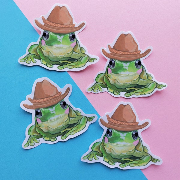 Cowboy Frog | Frog Sticker, Frog in hat, cute frog, frog art, cowboy hat, frog art print, frog illustration, frog wall art, frog painting
