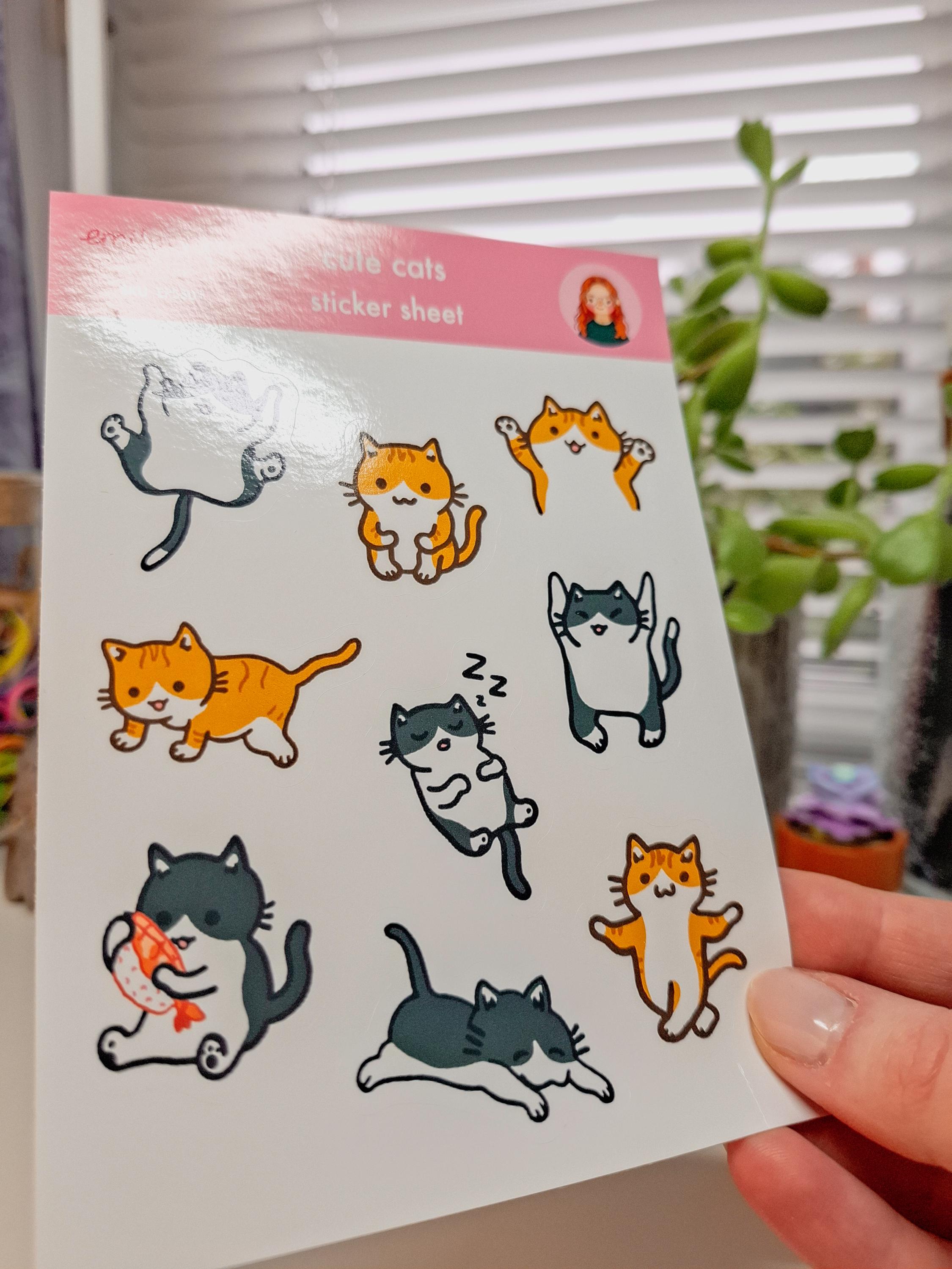 Cute Cats Sticker Sheet | Cat Art, Silly Cat Stickers, Tuxedo, Orange ...