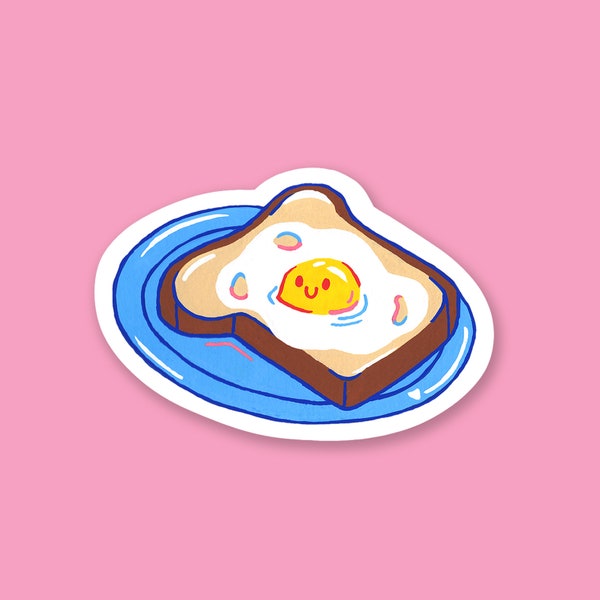 Egg on Toast Sticker, Kawaii egg, cute breakfast, fried egg, egg lover, food art, egg illustration, journal sticker, water bottle sticker