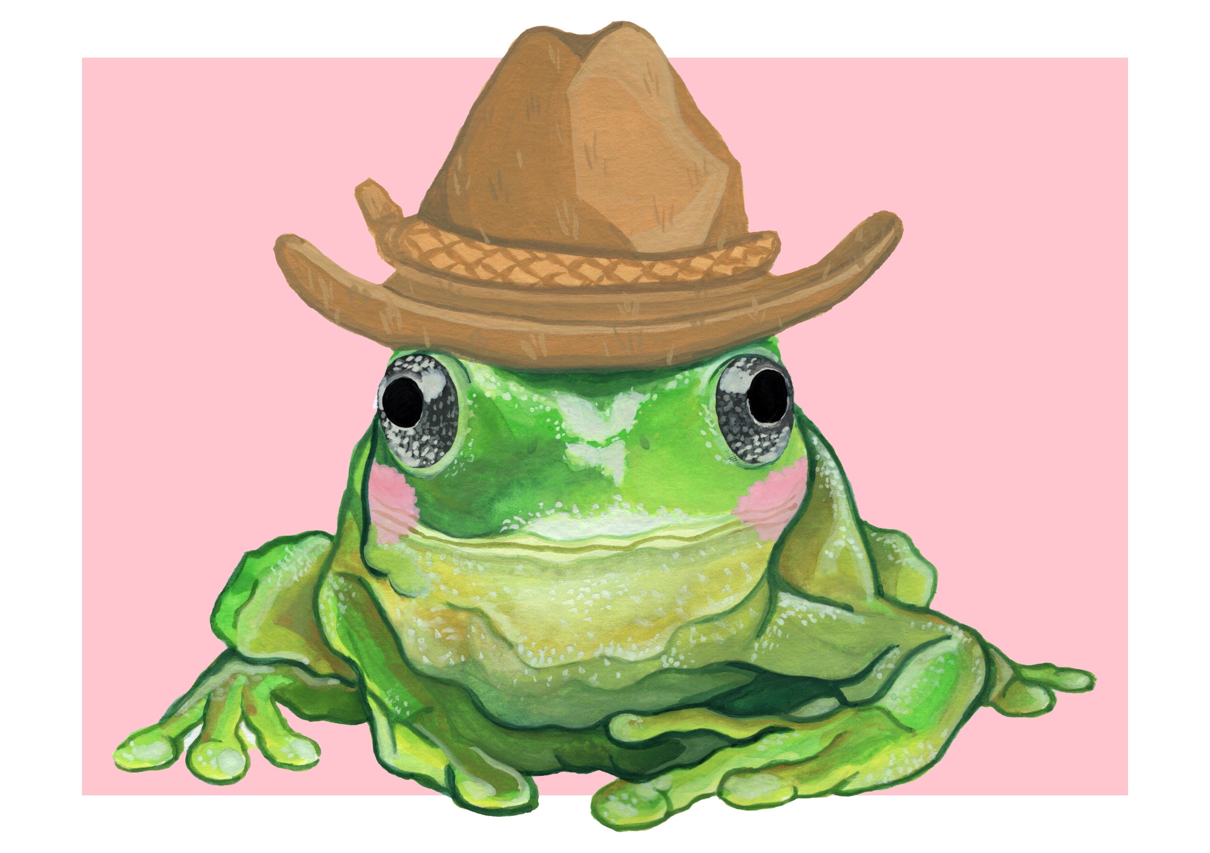 Cowboy Frog  Frog Painting, Frog in hat, cute frog, frog art, cowboy hat,  frog art print, frog illustration, frog wall art, frog poster