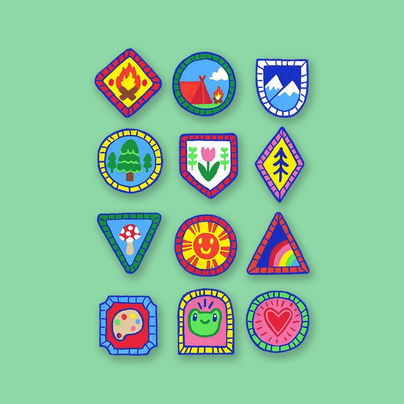 Scout Badges, 12 Sticker Pack Scout Patches, Adventure Stickers