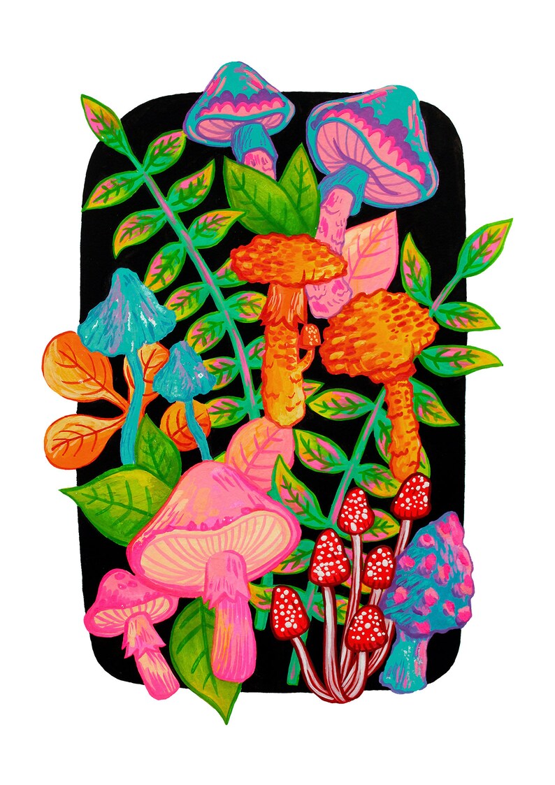 Mushroom Wall Art A4 Mushroom Art Painting Botanical Art Etsy UK