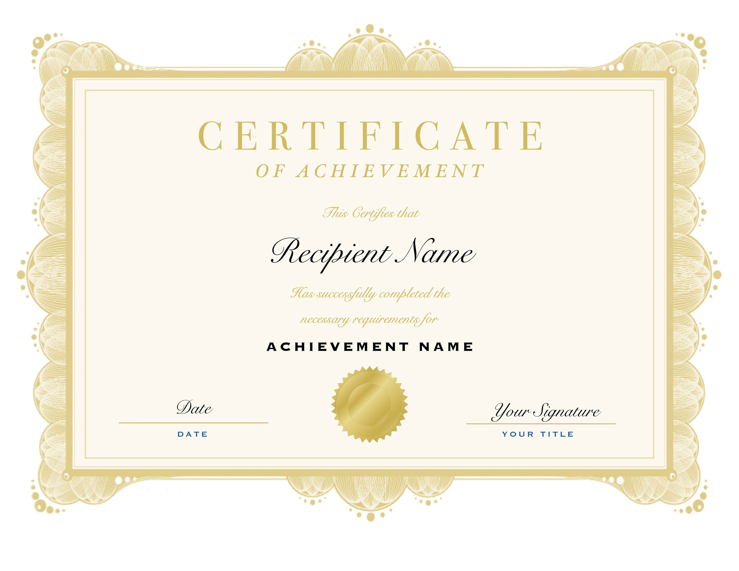 Printable Certificate of Achievement Certificate of Completion