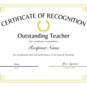 Printable, Outstanding Teacher Certifcate, Certificate of Achievement, Teacher Gifts, Editable, instant download, PDF, Word format