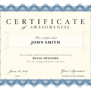 Editable, Printable, Certificates, Certificate of Awesomeness, Instant download, certificate, Award someone special with this great gift