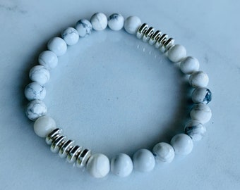 Howlite crystal bracelet with Hematite accents.