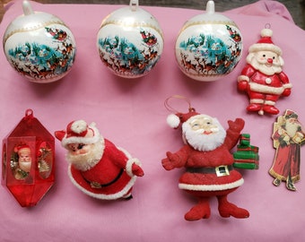 Vintage christmas santa ornaments, jewelbrite, bradford, 1960, plastic, light covers