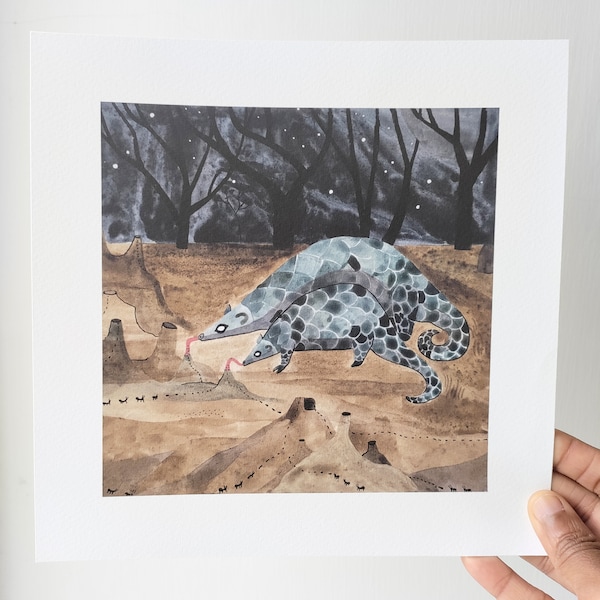 Pangolins Night Foraging - Fine art Giclee print - Wildlife art