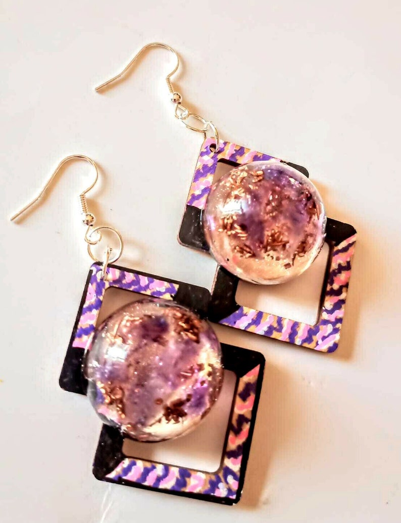 Orgone earrings Copper Amethyst,crystals,natural wood,chakra,reiki,yoga