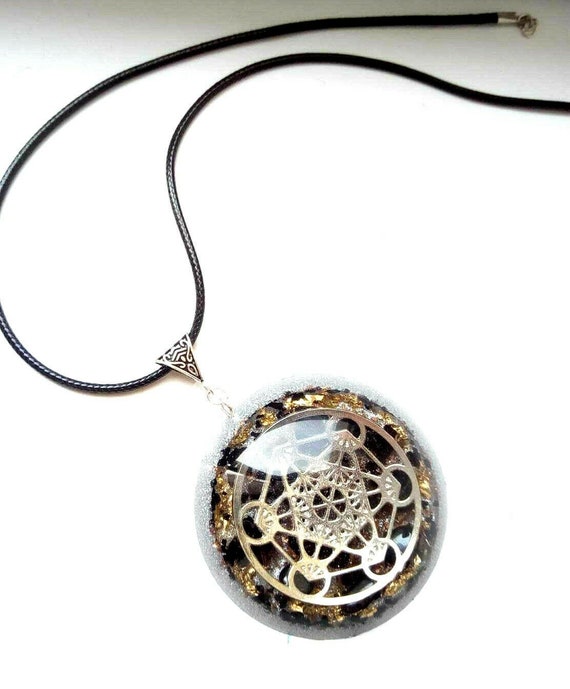 Shungite.Reiki Orgone Pendentif en Orgonite Cube de Tourmaline Noire Metatron Chakra
