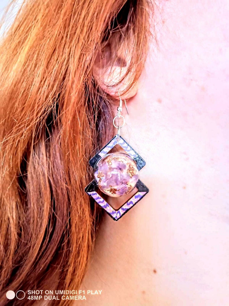 Orgone earrings Copper Amethyst,crystals,natural wood,chakra,reiki,yoga