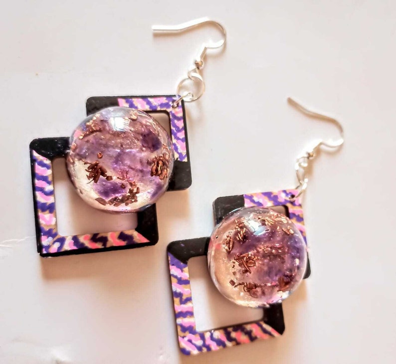 Orgone earrings Copper Amethyst,crystals,natural wood,chakra,reiki,yoga
