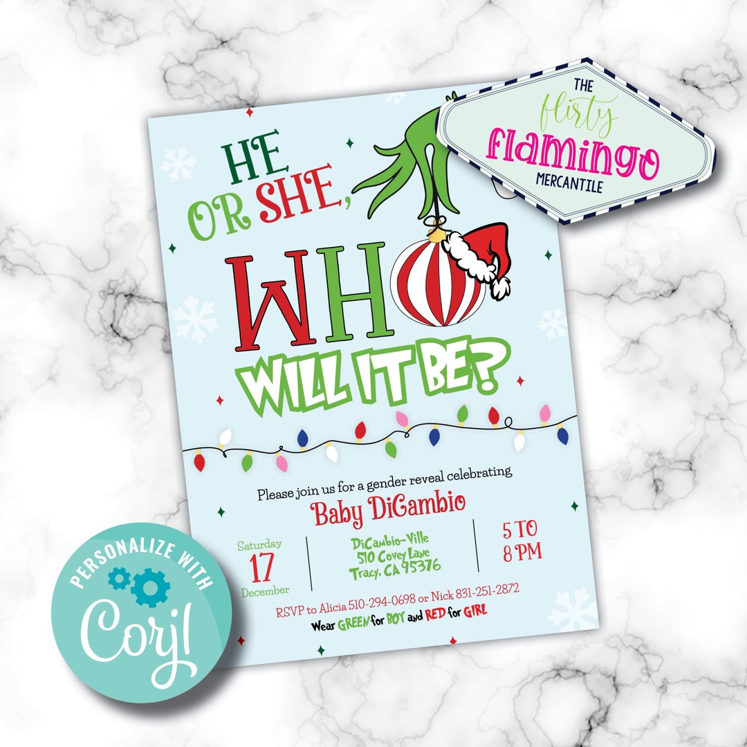 Christmas Gender Reveal Gender Reveal Invitation Grinch Etsy
