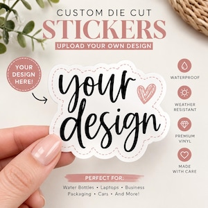 Anpassade stansade klistermärken | Ladda upp din egen design | Vattentät vinylklistermärke | Logotypklistermärke