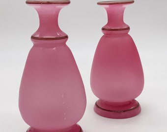 Pair of matching Antique Victorian pink Satin glass vases