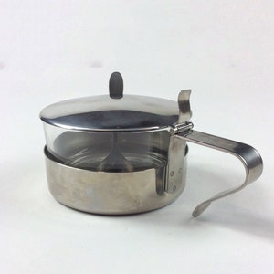Mid century Inox Italy chrome & glass condiment covered dish MCM