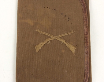 Antique Indian wars era - WWI Infantry soldier canvas embroidered billfold Document case