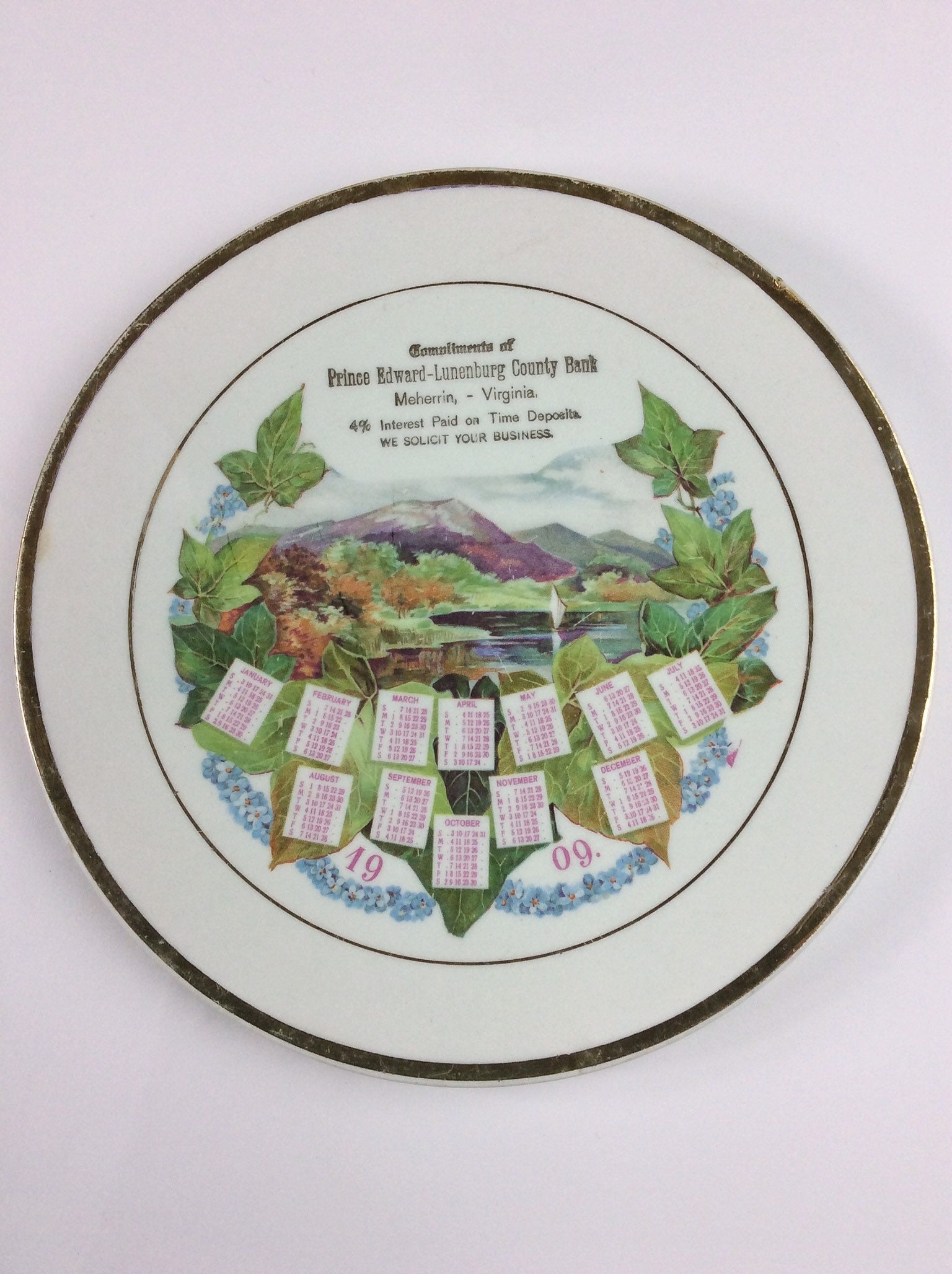 Antique 1909 Porcelain Calendar Plate Advertising Prince Edward Bank  Meherrin Virginia - Etsy