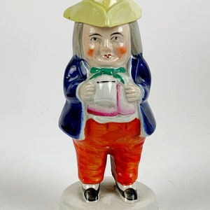 Antique figural Toby Staffordshire porcelain sugar shaker / Muffineer 19th c Victorian