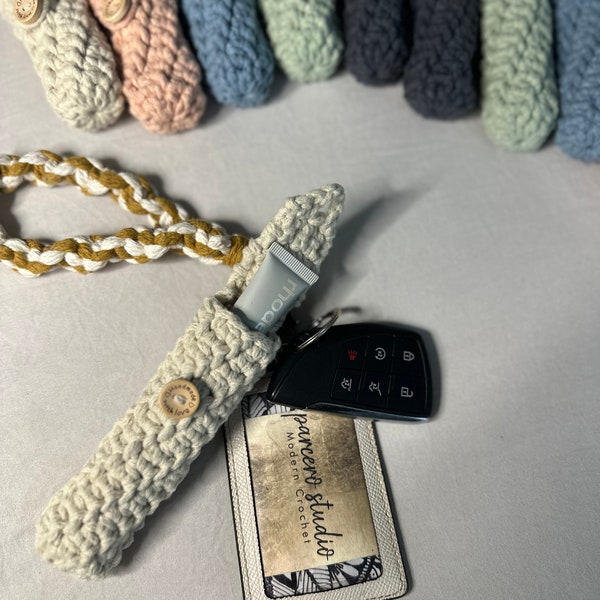 Lip Balm Keychain, Crochet Lip Balm Holder, Lipgloss, chapstick, lipstick holder keychain, portable, gift idea, stylish, practical