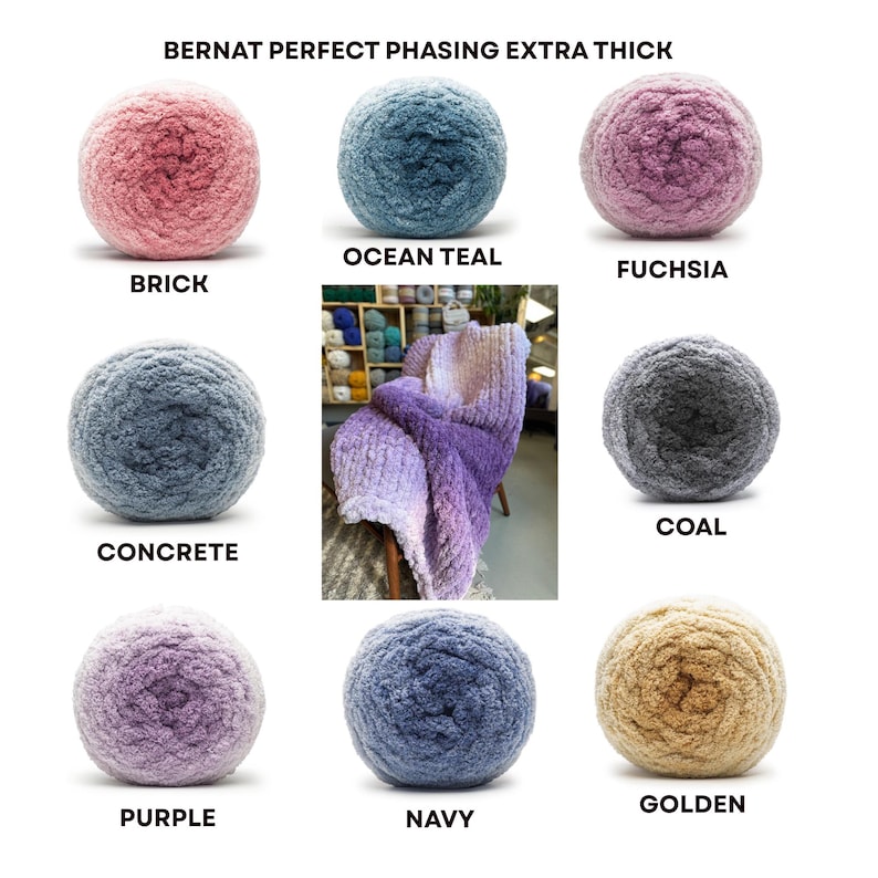 Bernet Color Bernat Blanket Yarn: Extra Thick Ombre Chenille for Chunky Knit - Etsy