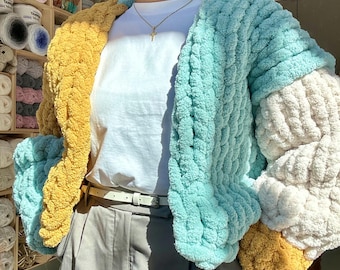 Chunky Knit Cardigan Pattern, Cozy Hand Knit Jacket, Beginner Friendly (PDF File)