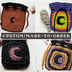 HECHO A PEDIDO // Bolsa de cordón de luna creciente de ganchillo // Personalizable