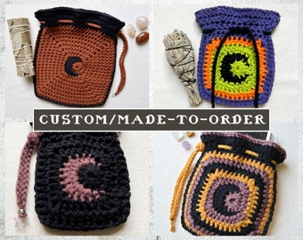 MADE-TO-ORDER // Crochet Crescent Moon Drawstring Pouch // Customizable