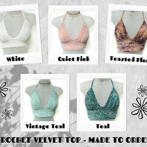 FEITO SOB ENCOMENDA // Bralette Crop Crochet de Veludo // Personalizável