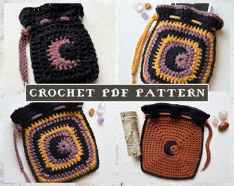 DIGITAL PDF PATTERN // Crochet Crescent Moon Drawstring Pouch Pattern