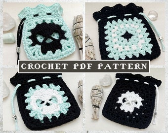 DIGITAL PDF PATTERN // Crochet Skull Drawstring Pouch Pattern