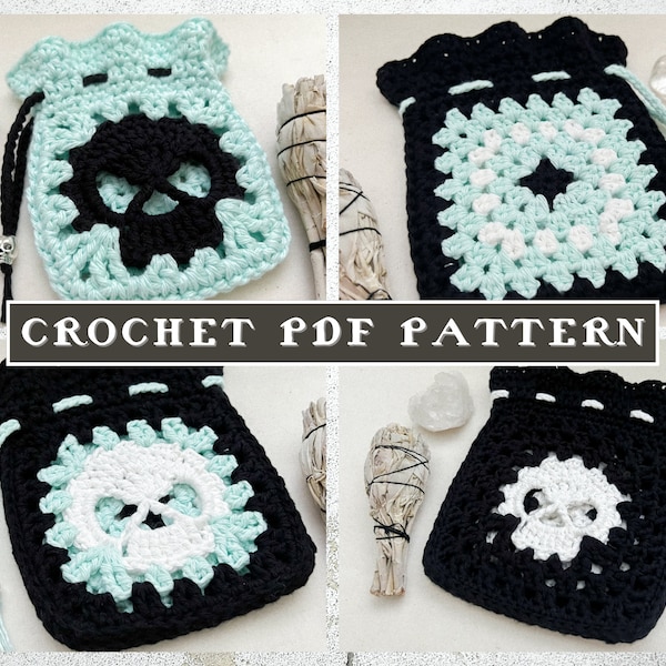 DIGITAL PDF PATTERN // Crochet Skull Drawstring Pouch Pattern