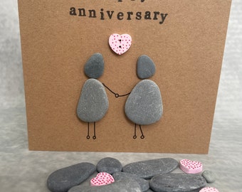 Anniversary card. Handmade anniversary card. Pebble anniversary card. Stamped anniversary card.