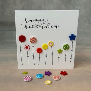 Birthday card. Happy birthday card. Calligraphy card. Flower card. Button card. image 2