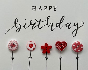 Birthday card, Handmade birthday card, Calligraphy birthday card, Flower card.