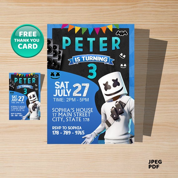 Dj Marshmello birthday invitation DJ Marshmello Party DJ Etsy
