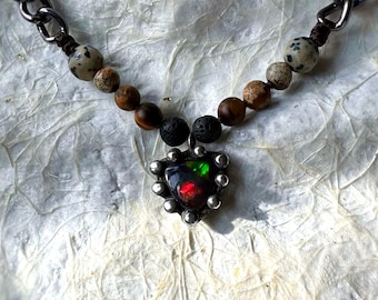 Ethiopian  Opal Necklace,Ethiopian Opal  Unique Pendant Necklace,Genuine Black Ethiopian Opal Crystal Necklace