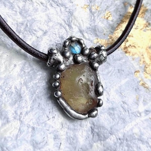 Libyan Desert Glass Necklace,Unique Handmade Pendant Necklace for Her And Him, Genuine Meteorite Large Necklace