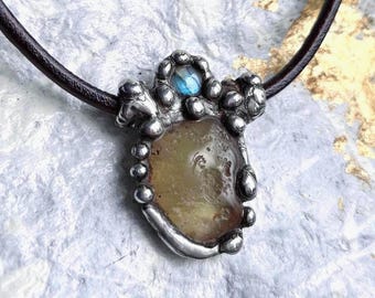 Libyan Desert Glass Necklace,Unique Handmade Pendant Necklace for Her And Him, Genuine Meteorite Large Necklace