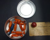 Really neat cool antique vintage wooden miniature bowling set wooden in old kodak film tin with instructions in German 9 pins and ball